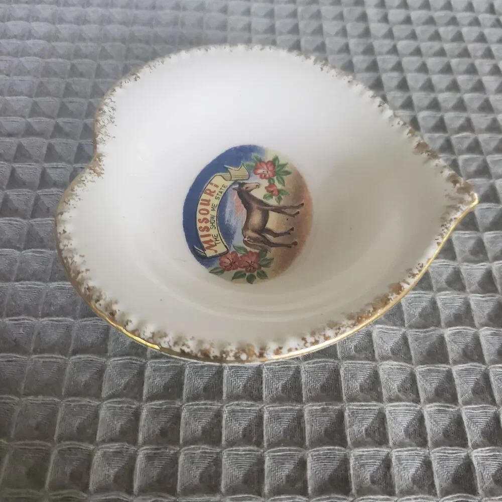 VTG Missouri Show Me State Heart Trinket Dish Ceramic Mule Souvenir Ring Tray